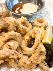 Close up of fried calamari