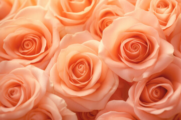 Obraz premium Peach colored roses flowers. Monochrom soft pastel background