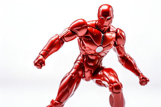 Dynamic Red Iron Man Action Figure on White Background