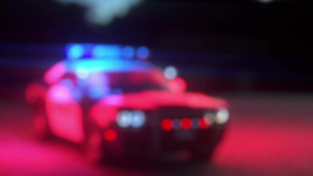 background blurred the police car flashes bright red and blue flashing lights loop 3d render
