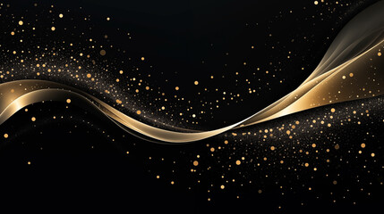gold confetti wave with small yellow circles on a black background