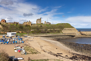 Tynemouth Priory with Prior's Haven in the foreground and boats from Tynemouth Sailing club, Tyne...