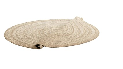 Circular animation of natural braided round beige jute carpet on white background. Mid-century, Farmhouse, Ethnic, Chalet, Scandinavian interior. 3d render - Powered by Adobe