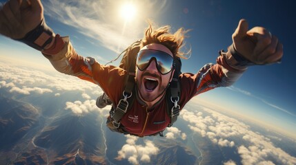 extreme man skydiving and flying in air - obrazy, fototapety, plakaty