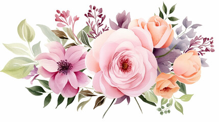 Watercolor flowers bouquet isolated on white background. 