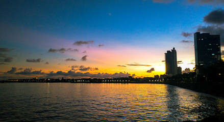 Naklejka premium Beautiful and spectacular sunset in the old town of Panama City