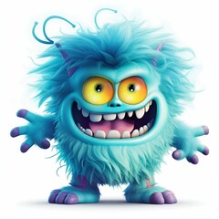 Obraz premium Vibrant Furry Monster Character on White Background. Generative ai