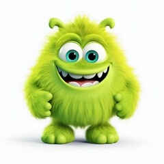 Fototapeta premium Joyful Green Furry Cartoon Monster. Generative ai