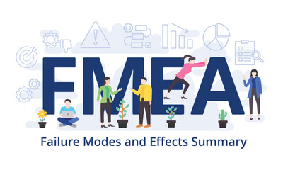 FMEA - Failure Modes and Effects Summary concept with big word text acronym and team people in modern flat style vector illustration - obrazy, fototapety, plakaty