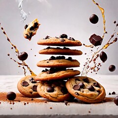 Chocolate chip cookie, dynamic food photography