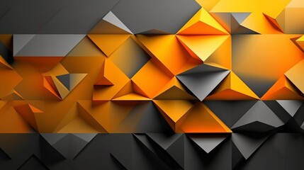 Yellow orange abstract background for design. Geometric shapes. Lines, triangles. 3d effect. Light, glow, shadow. Gradient. Dark grey, silver. Modern, futuristic. Design concept. Wallpaper concept. Ab
