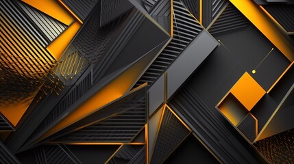 Obraz premium Yellow orange abstract background for design. Geometric shapes. Lines, triangles. 3d effect. Light, glow, shadow. Gradient. Dark grey, silver. Modern, futuristic. Design concept. Wallpaper concept. Ab