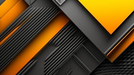 Yellow orange abstract background for design. Geometric shapes. Lines, triangles. 3d effect. Light, glow, shadow. Gradient. Dark grey, silver. Modern, futuristic. Design concept. Wallpaper concept. Ab