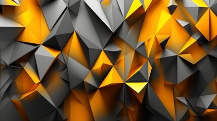 Obraz premium Yellow orange abstract background for design. Geometric shapes. Lines, triangles. 3d effect. Light, glow, shadow. Gradient. Dark grey, silver. Modern, futuristic. Design concept. Wallpaper concept. Ab