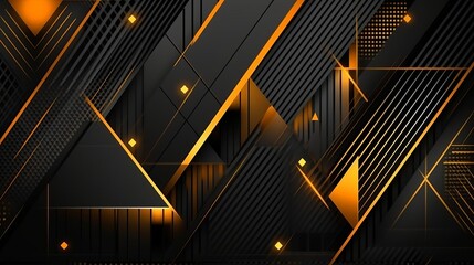 Obraz premium Yellow orange abstract background for design. Geometric shapes. Lines, triangles. 3d effect. Light, glow, shadow. Gradient. Dark grey, silver. Modern, futuristic. Design concept. Wallpaper concept. Ab