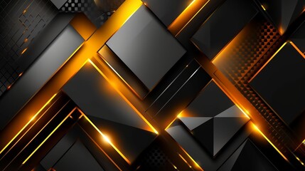 Yellow orange abstract background for design. Geometric shapes. Lines, triangles. 3d effect. Light, glow, shadow. Gradient. Dark grey, silver. Modern, futuristic. Design concept. Wallpaper concept. Ab