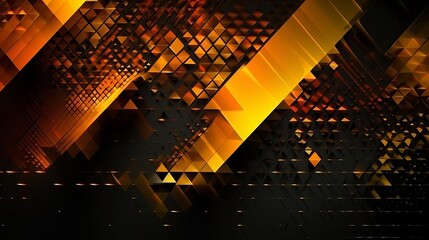 Yellow orange abstract background for design. Geometric shapes. Lines, triangles. 3d effect. Light, glow, shadow. Gradient. Dark grey, silver. Modern, futuristic. Design concept. Wallpaper concept. Ab