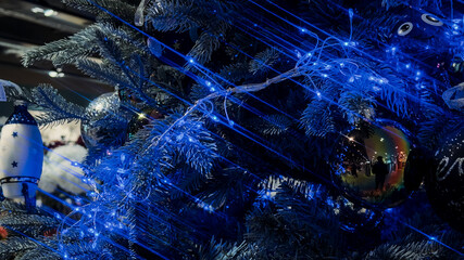 Blue Christmas Tree decorations lens flares