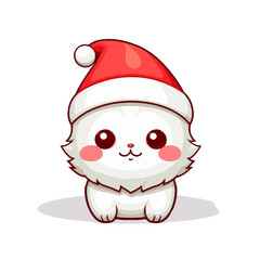 cute kawaii vector kitten in santa's hat without background cartoon character style for christmas xmas postcard	
