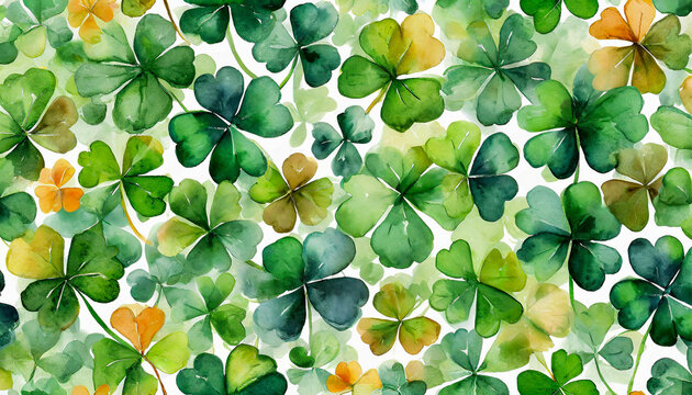 St Patrick's Day clover shamrock background; watercolor effect 