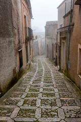 Naklejka premium Pedestrian Cobblestone Street in Erice - Sicily - Italy