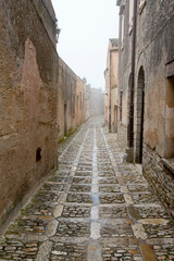 Obraz premium Pedestrian Cobblestone Street in Erice - Sicily - Italy