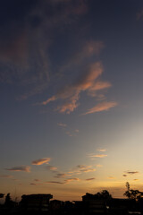 Beautiful sunset or sunrise sky with cloud and sunbeam background.
