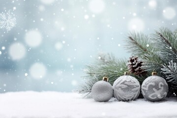 Fototapeta na wymiar EasytoFind Festive Christmas Background with Fir Branches Balls Snowflakes, copy space with generative ai