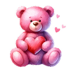 teddy bear with heart, valentine day, valentine clipart, water color clipart