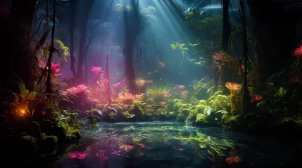 Fototapeten A fluorescent paradise forest © alhaitham