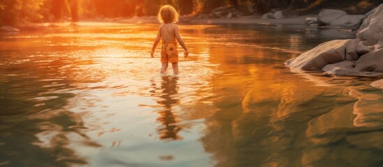 You can see the blur of a small child playing in the river, you can see the bright orange rays of the sun