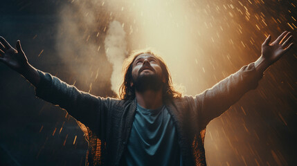 Hopeful Embrace: Christ's Radiant Gesture, Generative AI