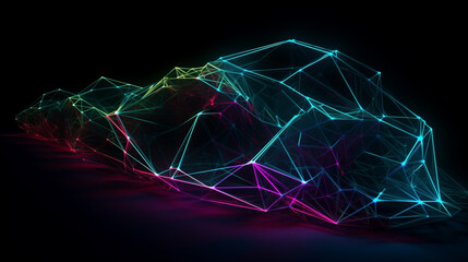 3d polygon texture with glow neon line around and glitter effect. Generative ai.