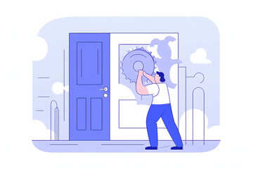 Doors installation abstract concept vector illustration.