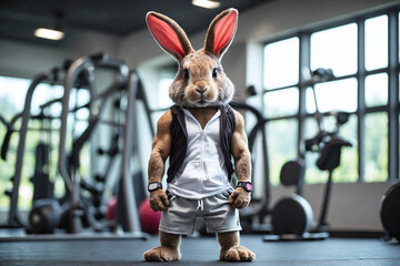 A buff Rabbit at the Gym, a Rabbit working out - obrazy, fototapety, plakaty