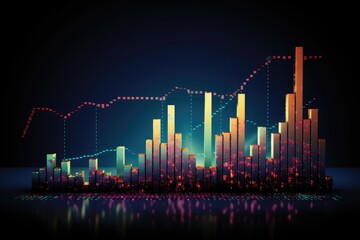 Growth charts and diagrams against a night city background
