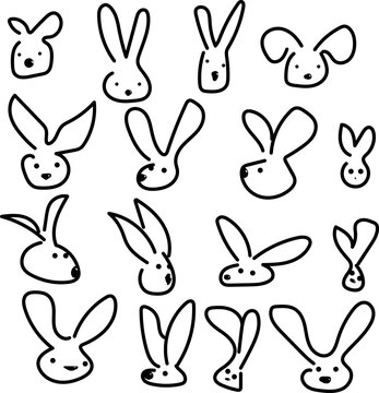 Cartoon icons of heads of eared animals like rabbit, hare or rodent