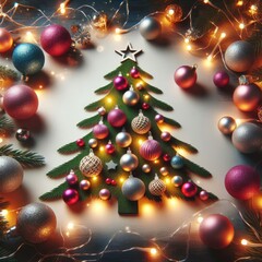 christmas decorations, christmas tree, christmas balls, fairy lights