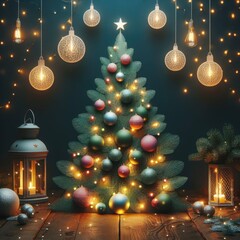 christmas decorations, christmas tree, christmas balls, fairy lights