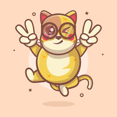 cute cat character mascot with peace sign hand gesture isolated cartoon 