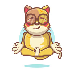 calm cat animal character mascot with yoga meditation pose isolated cartoon
