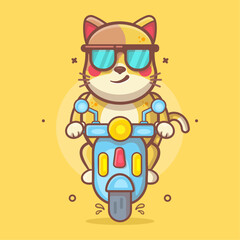 cool cat animal character mascot riding scooter motorcycle isolated cartoon 