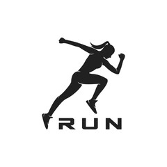 Fototapeta na wymiar Woman Running Silhouette of Athletic Logo Design