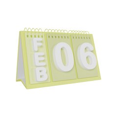 Flip Desk Calendar 6 February 3D illustration