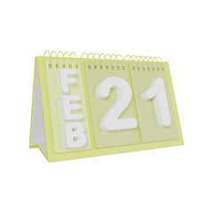 Flip Desk Calendar 21 February 3D illustration
