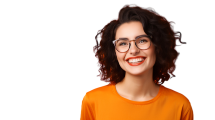 Portrait of a smiling happy woman wearing glasses isolated on transparent background