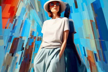 Elegant woman with spring outfit in modern architecture space