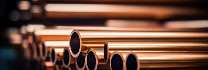 Foto op Aluminium close up portraits of copper pipes in a factory, generative AI © VALUEINVESTOR