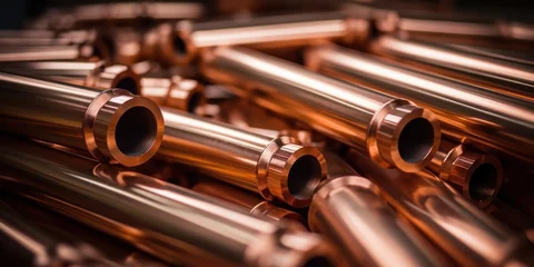Foto op Plexiglas close up portraits of copper pipes in a factory, generative AI © VALUEINVESTOR