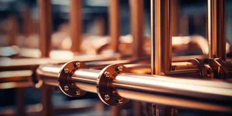 Foto op Plexiglas close up portraits of copper pipes in a factory, generative AI © VALUEINVESTOR